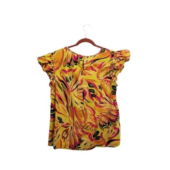 Terra & Sky Ruffle Sleeve Tropical Print Top Size 0X. 1 0192 - Picture 2 of 7
